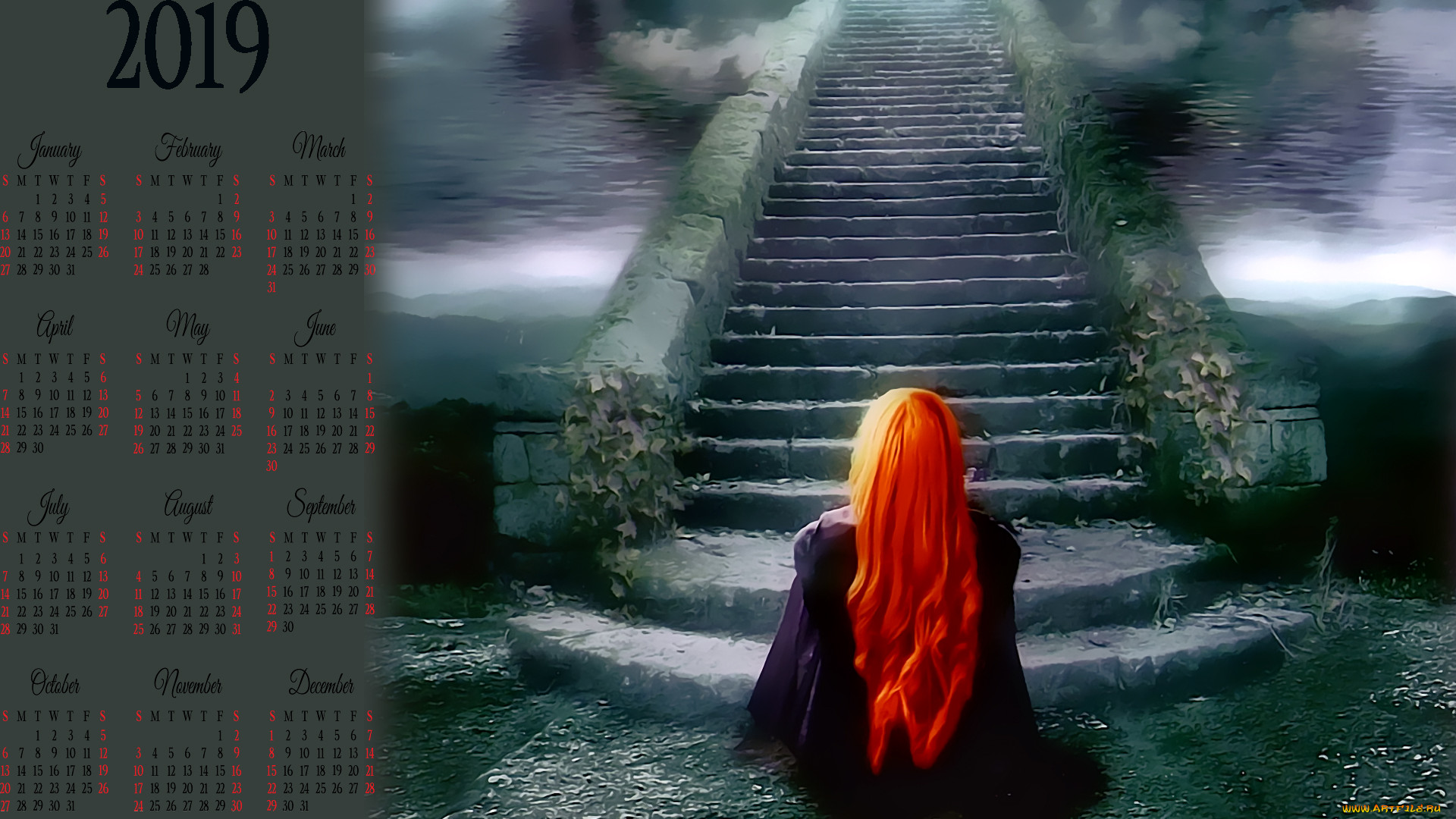 Сон приснилась лестница. Уходящая девушка. Рыжая девушка дорога. Ведьма уходит. Рыжая девушка мистика.